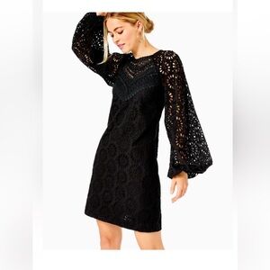 NWT Lilly Pulitzer Priscilla Long sleev Black Sheath Dress with Bishop Sleeves